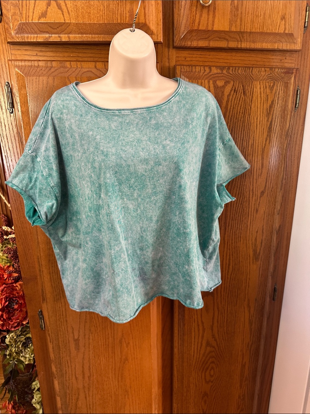 Zenana Outfitters Washed Teal Boxy Short Sleeve Top